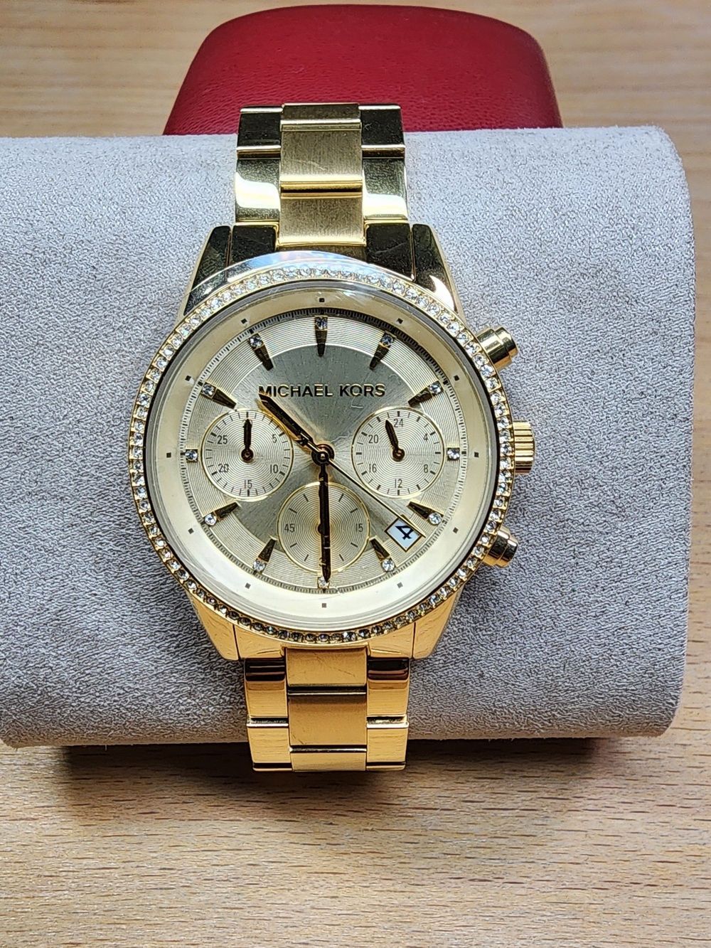 Michael Kors Gold-Tone Chronograph Watch with Crystal Accent